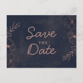 Navy Blue & Roos Gold Foil Rustic Save the Date Aankondigingskaart