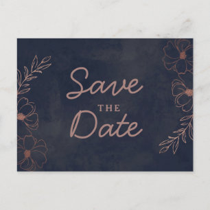 Navy Blue & Roos Gold Foil Rustic Save the Date Aankondigingskaart