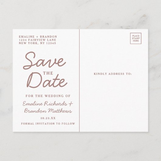 Navy Blue & Roos Gold Foil Rustic Save the Date Aankondigingskaart (Achterkant)