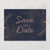 Navy Blue & Roos Gold Foil Rustic Save the Date Aankondigingskaart (Voorkant)