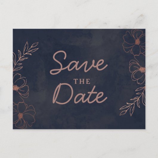 Navy Blue & Roos Gold Foil Rustic Save the Date Aankondigingskaart (Voorkant)
