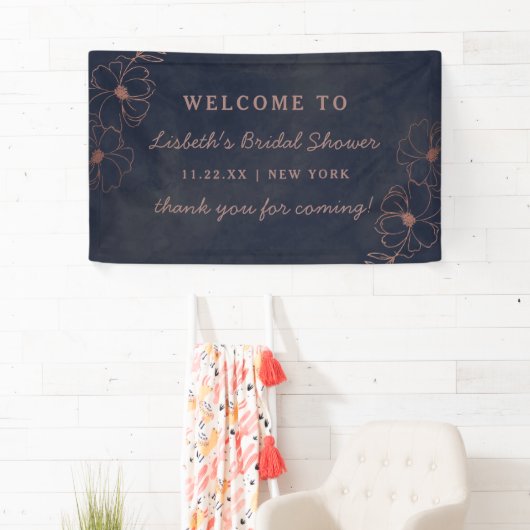 Navy Blue & Roos Gold Foil Vrijgezellenfeest Welko Spandoek (Insitu)