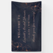 Navy Blue & Roos Gold Foil Vrijgezellenfeest Welko Spandoek (Verticaal)