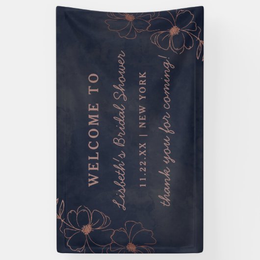 Navy Blue & Roos Gold Foil Vrijgezellenfeest Welko Spandoek (Verticaal)