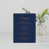 Navy Blue Roos Gold Foil Wedding Enclosure Kaart (Staand Voorkant)