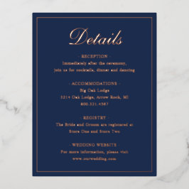 Navy Blue Roos Gold Foil Wedding Enclosure Kaart