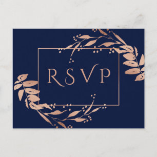Navy Blue Roos Gold Foliage Wedding RSVP Briefkaar Briefkaart