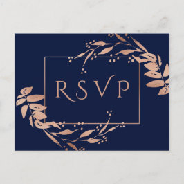 Navy Blue Roos Gold Foliage Wedding RSVP Briefkaar Briefkaart