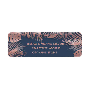 Navy blue roos Gold folie tropische bladeren roman Etiket