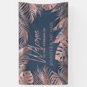 Navy blue roos Gold folie tropische bladeren roman Spandoek (Verticaal)