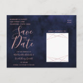 Navy Blue & Roos Gold Geometric Save the Date Aankondigingskaart (Achterkant)