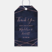 Navy Blue & Roos Gold Geometrische bruiloft dank u Cadeaulabel (Voorkant)