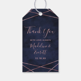 Navy Blue & Roos Gold Geometrische bruiloft dank u Cadeaulabel