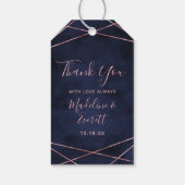 Navy Blue & Roos Gold Geometrische bruiloft dank u Cadeaulabel (Achterkant)