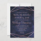 Navy Blue & Roos Gold Geometrische bruiloft uitnod Magnetische Uitnodiging (Voorkant)
