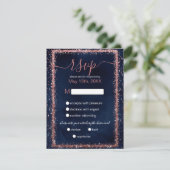 Navy Blue Roos Gold-geprinte Confetti bruiloft RSVP Kaartje (Staand voorkant)