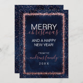 Navy Blue Roos Gold geprinte Confetti kerst Feestdagenkaart (Voorkant / Achterkant)