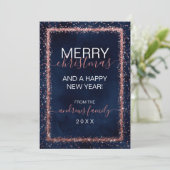Navy Blue Roos Gold geprinte Confetti kerst Feestdagenkaart (Staand voorkant)