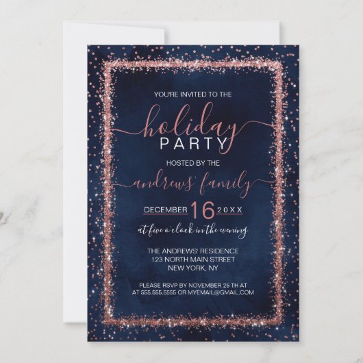 Navy Blue Roos Gold geprinte Confetti kerst Kaart (Voorkant)