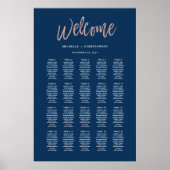 Navy Blue & Roos Gold Glam Chic Seating Chart Poster (Voorkant)