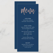 Navy Blue & Roos Gold glam Chic Wedding Menu (Voorkant / Achterkant)