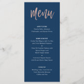 Navy Blue & Roos Gold glam Chic Wedding Menu (Voorkant)