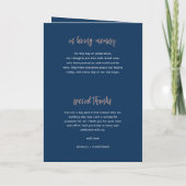 Navy Blue & Roos Gold Glam Wedding Program Booklet Programma (Achterkant)