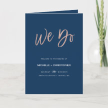 Navy Blue & Roos Gold Glam Wedding Program Booklet