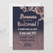 Navy Blue Roos Gold Glitter Bloemen Bruidsmeisjes Kaart (Voorkant)