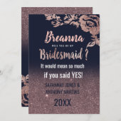 Navy Blue Roos Gold Glitter Bloemen Bruidsmeisjes Kaart (Voorkant / Achterkant)