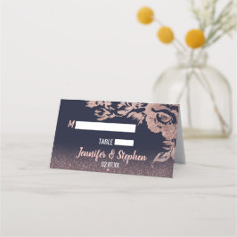 Navy Blue Roos Gold Glitter Bloemen Plaats Kaarten Plaatskaartje