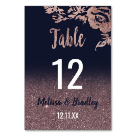 Navy Blue Roos Gold Glitter Bloemen Tafelnummers