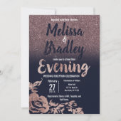 Navy Blue Roos Gold Glitter Bloemenavond Kaart (Voorkant)