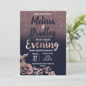 Navy Blue Roos Gold Glitter Bloemenavond Kaart (Staand voorkant)