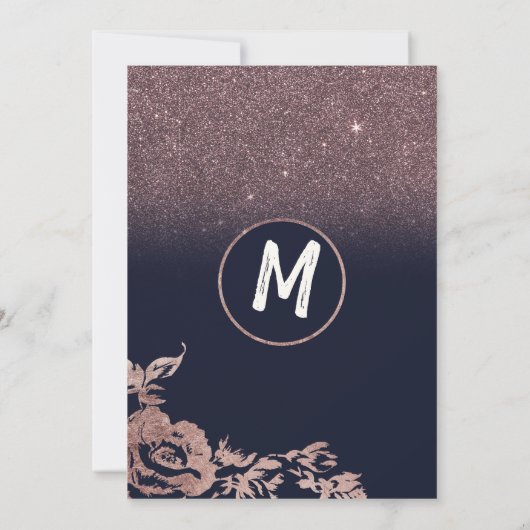 Navy Blue Roos Gold Glitter Bloemenavond Kaart (Achterkant)
