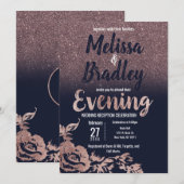 Navy Blue Roos Gold Glitter Bloemenavond Kaart (Voorkant / Achterkant)