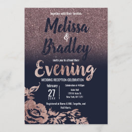 Navy Blue Roos Gold Glitter Bloemenavond Kaart