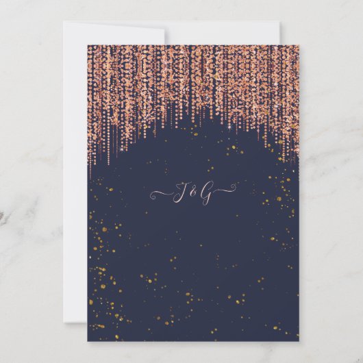 Navy Blue Roos Gold Glitter Blush Confetti Weddens Kaart (Achterkant)