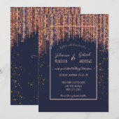 Navy Blue Roos Gold Glitter Blush Confetti Weddens Kaart (Voorkant / Achterkant)