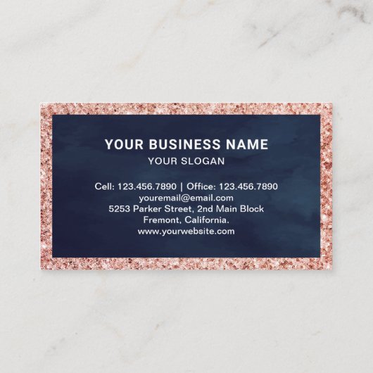 Navy Blue Roos Gold Glitter Burgundy Cake Bakery Visitekaartje (Achterkant)