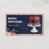 Navy Blue Roos Gold Glitter Burgundy Cake Bakery Visitekaartje (Voorkant)