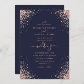 Navy Blue Roos Gold Glitter Confetti Wedding Kaart (Voorkant / Achterkant)