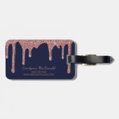 Navy Blue Roos Gold Glitter Driemonogram Bagagelabel (Achterkant horizontaal)