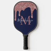 Navy Blue Roos Gold Glitter Driemonogram Pickleball Paddle (Voorkant)