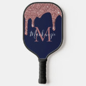 Navy Blue Roos Gold Glitter Driemonogram Pickleball Paddle (Achterkant)