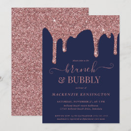 Navy Blue Roos Gold Glitter Drift Brunch Bubble Kaart