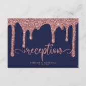 Navy Blue Roos Gold Glitter Drip Weddenschappen Informatiekaartje (Voorkant)