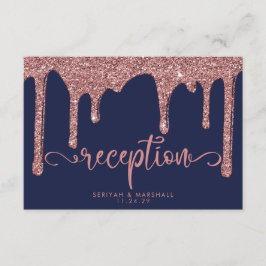 Navy Blue Roos Gold Glitter Drip Weddenschappen Informatiekaartje