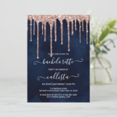 Navy Blue Roos Gold Glitter Drips Bachelorette Kaart (Staand voorkant)