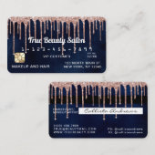 Navy Blue Roos Gold Glitter Drips Credit Visitekaartje (Voorkant / Achterkant)